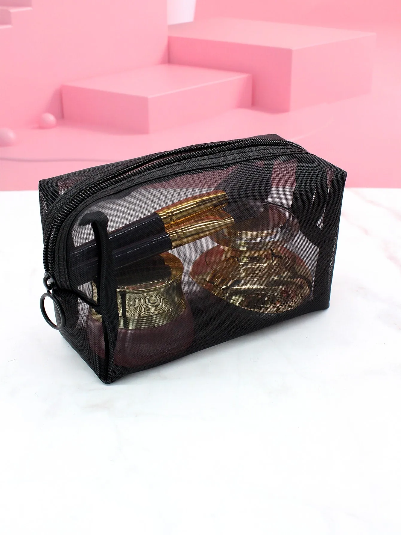 1pc Black Portable Transparent Travel Makeup Bag Cosmetic Organizer Toiletries