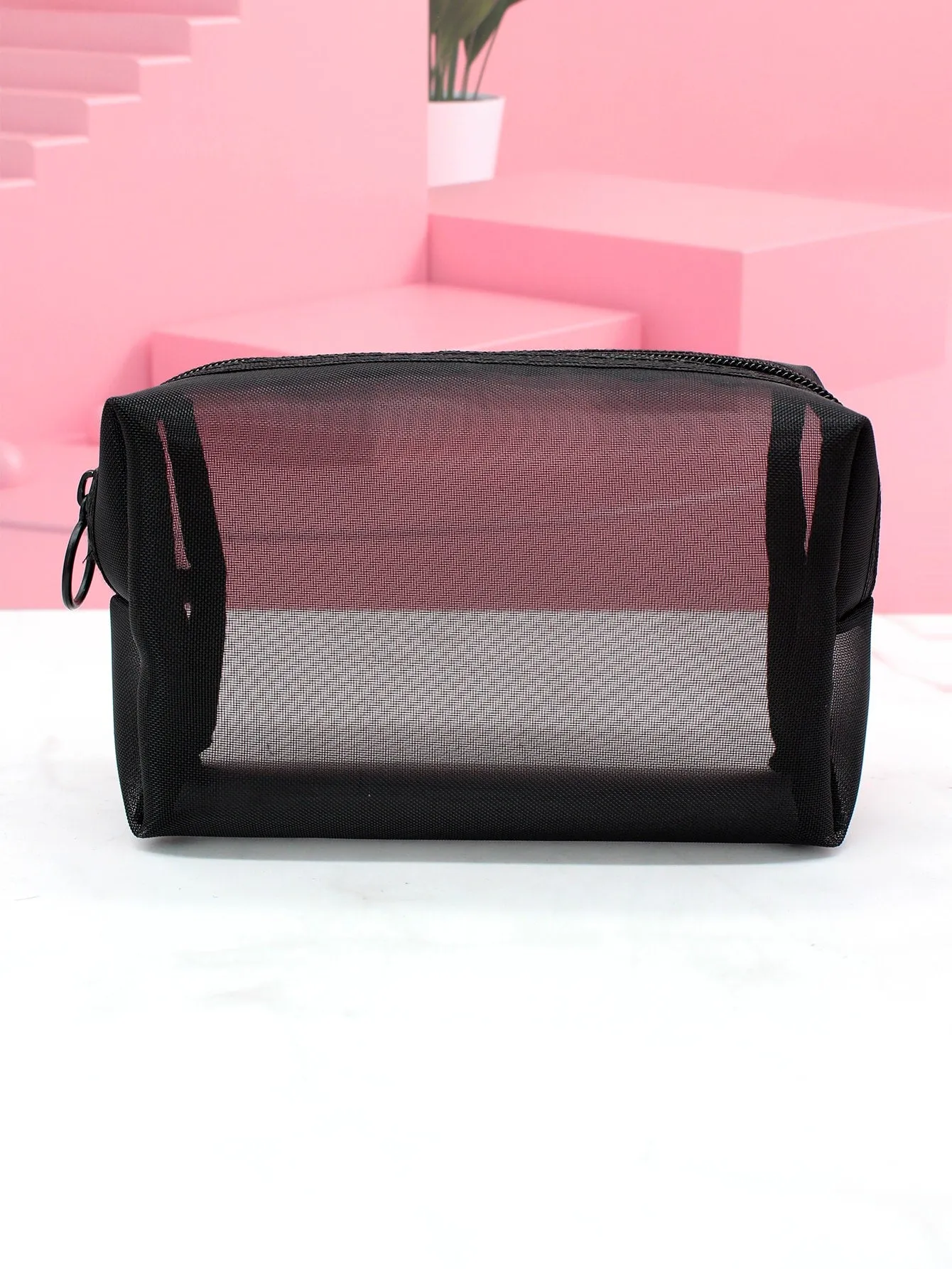 1pc Black Portable Transparent Travel Makeup Bag Cosmetic Organizer Toiletries