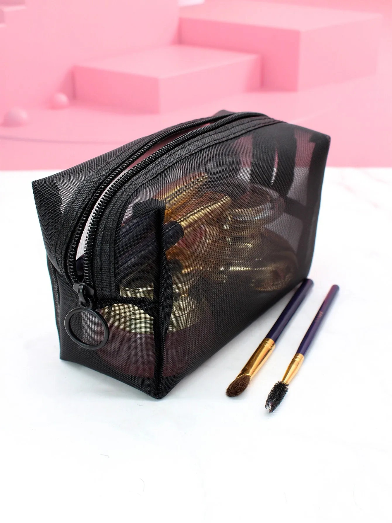 1pc Black Portable Transparent Travel Makeup Bag Cosmetic Organizer Toiletries