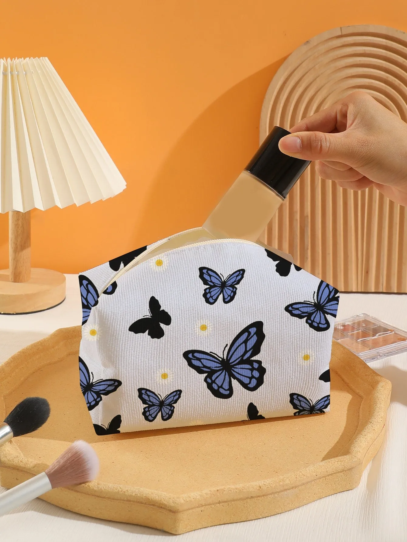 1pc Blue Butterfly Square Makeup Bag Cosmetic Organizer Toiletries Bag Makeup