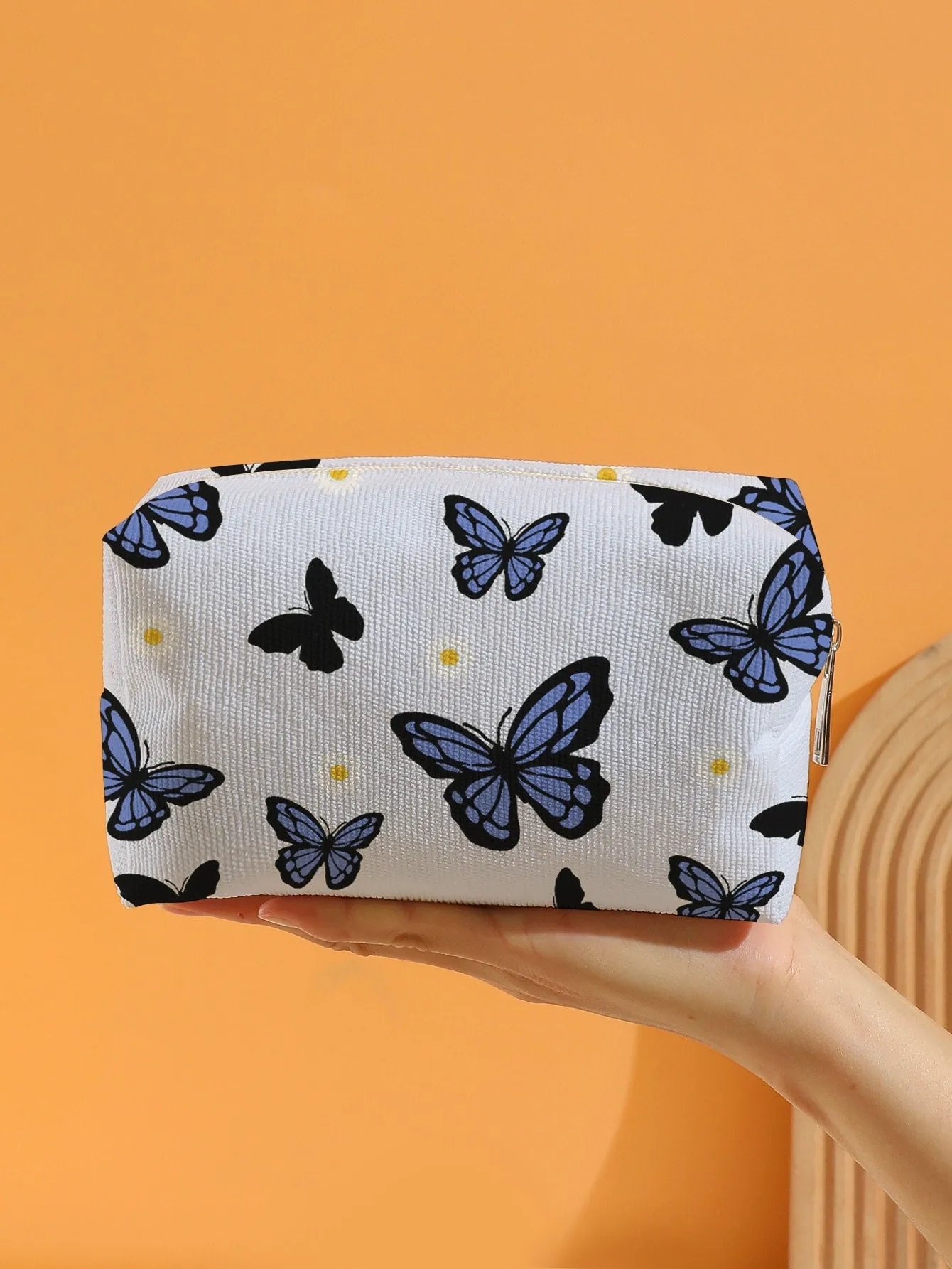 1pc Blue Butterfly Square Makeup Bag Cosmetic Organizer Toiletries Bag Makeup