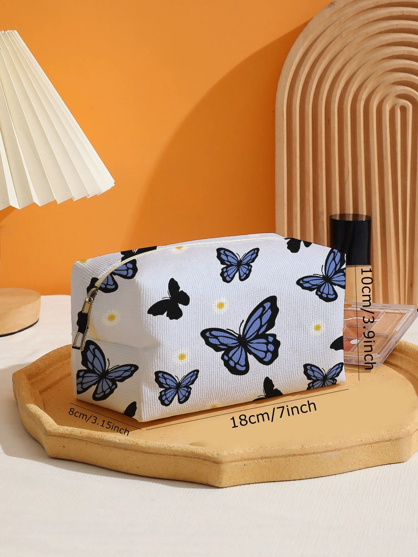 1pc Blue Butterfly Square Makeup Bag Cosmetic Organizer Toiletries Bag Makeup