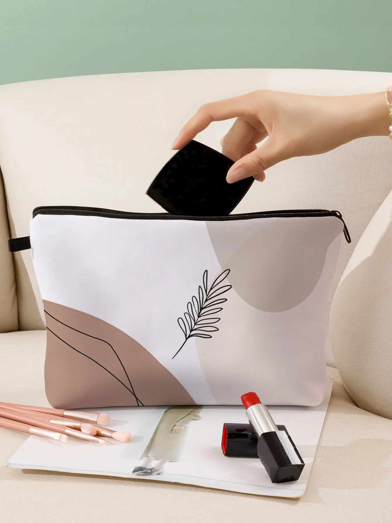 1pc Leaf Pattern Makeup Bag Cosmetic Organizer Toiletries Bag Makeup Organizer