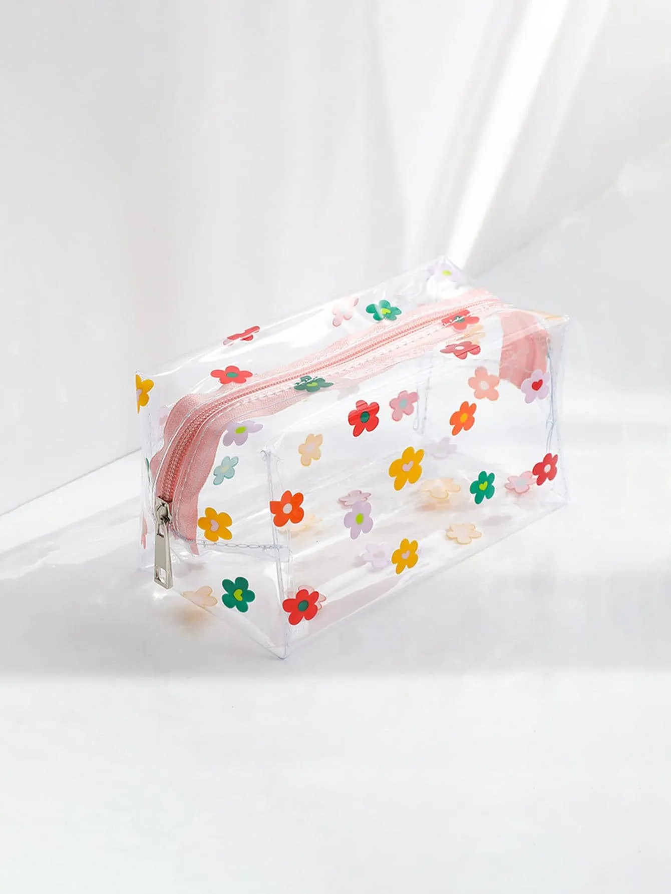 1pc Portable PVC Waterproof Floral Pattern Clear Makeup Bag Cosmetic Organizer