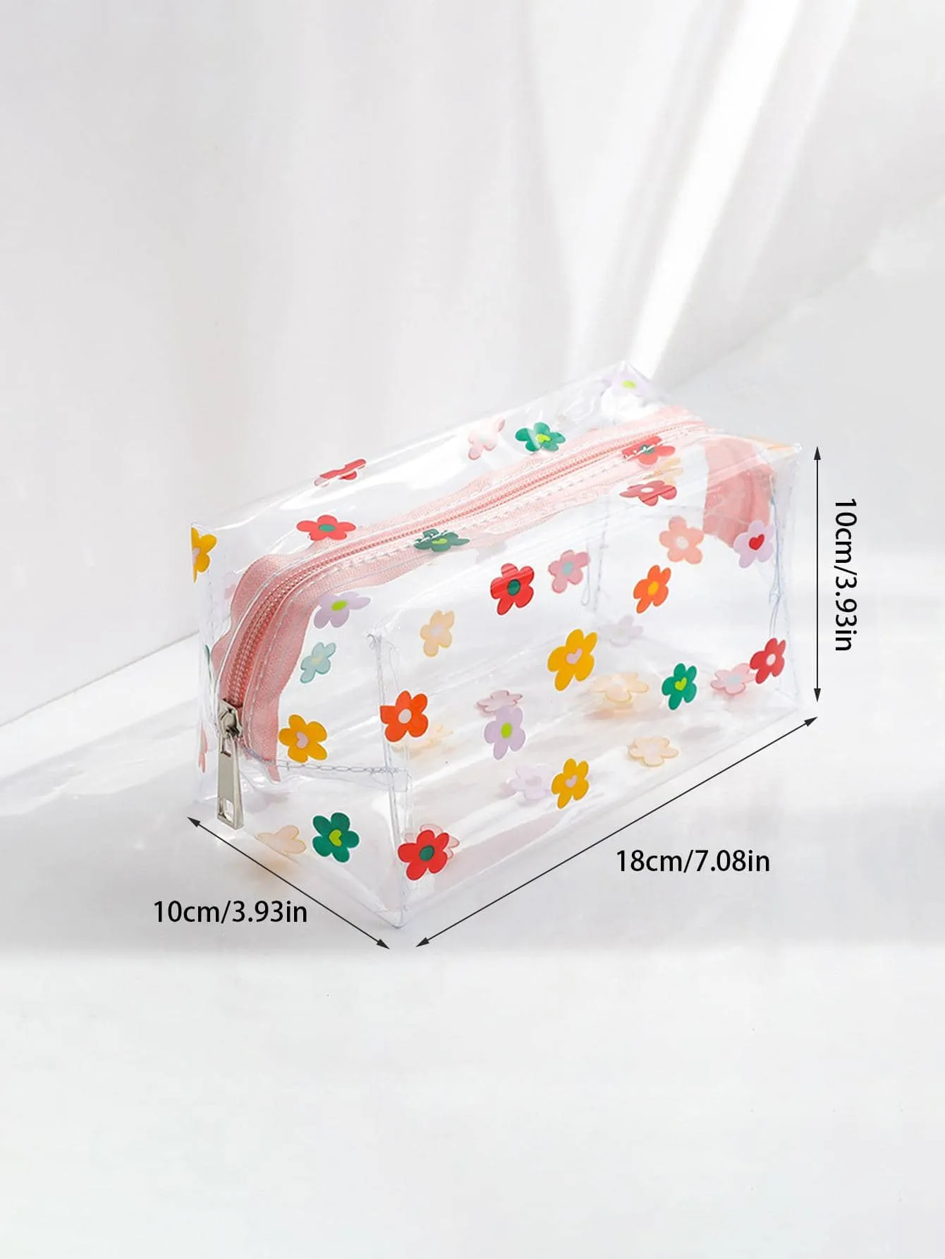 1pc Portable PVC Waterproof Floral Pattern Clear Makeup Bag Cosmetic Organizer