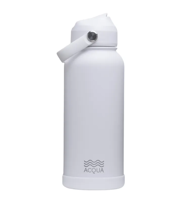 Acqua Flip Sip & Go! Double Wall Insulated Stainless Steel Water Bottle: Cloudy White