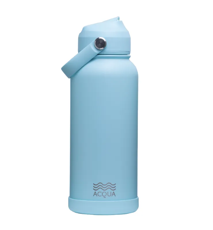 Acqua Flip Sip & Go! Double Wall Insulated Stainless Steel Water Bottle: Seafoam Blue