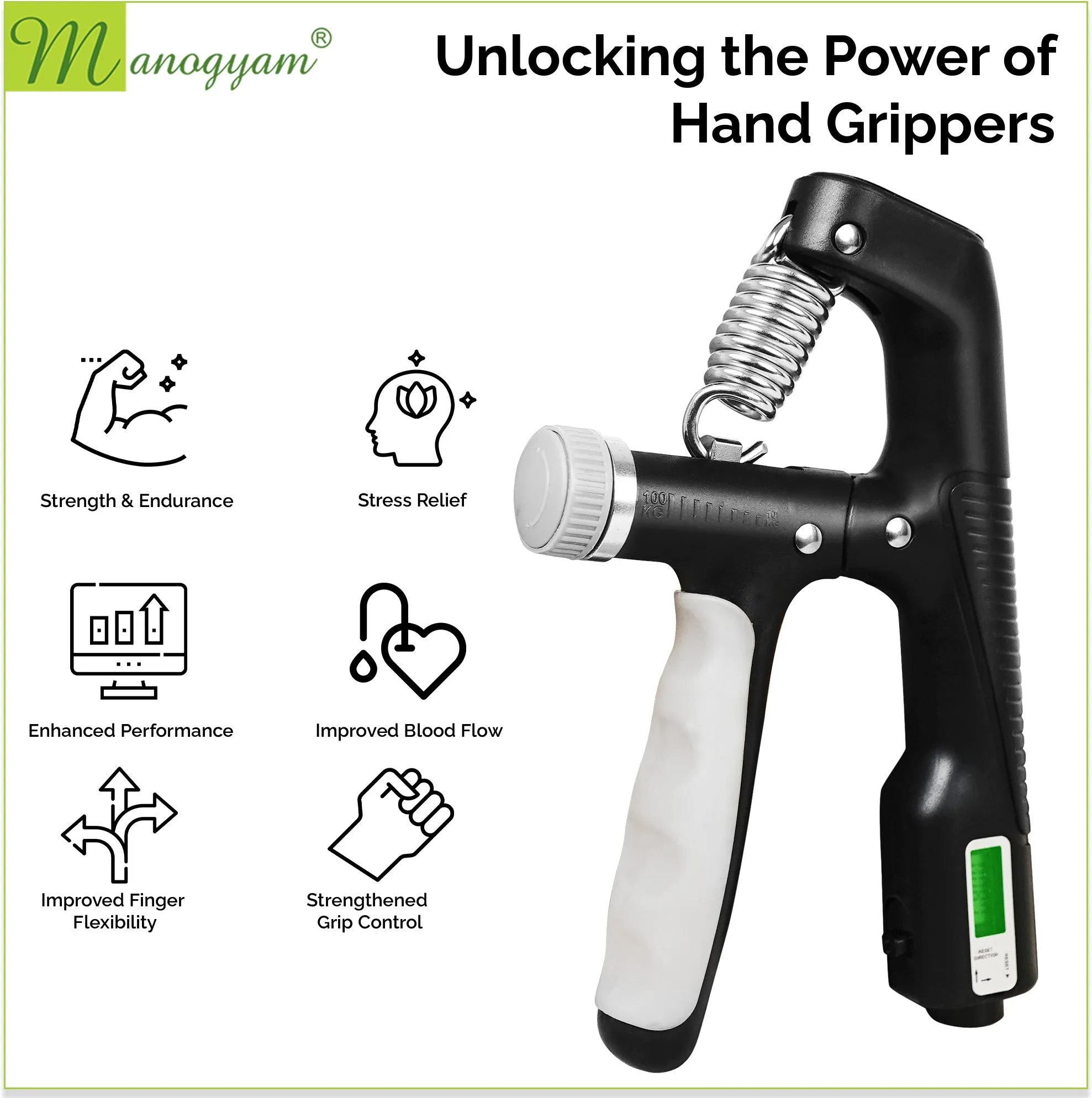 Adjustable Hand Grip Strengthener Adjustable 10-100KG Exerciser with Counter