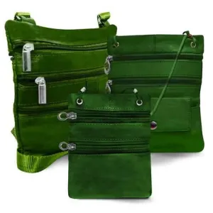 All Leather Set Of 3 Casual On The Go Bags-Green Color