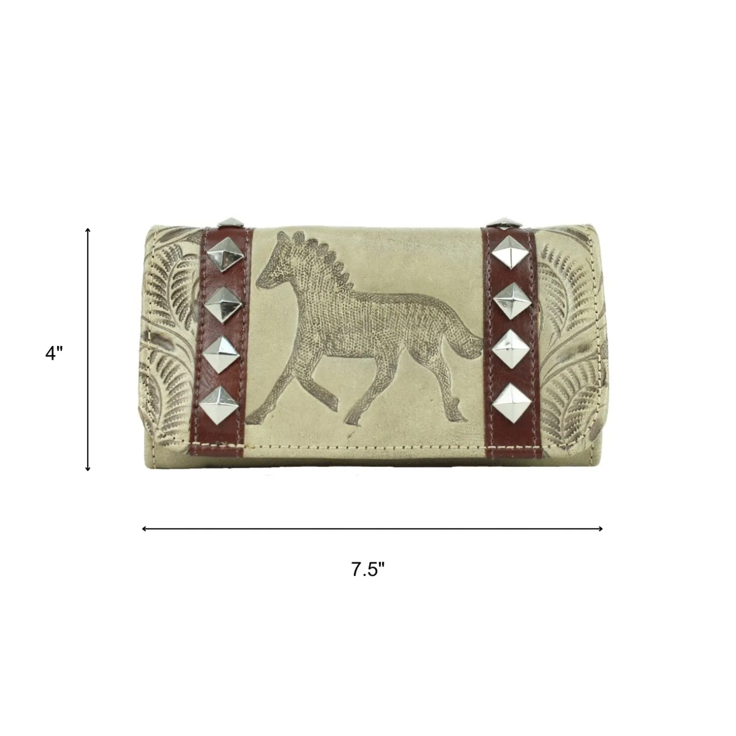 American West Womens Hitchin Post Sand Leather Trifold Wallet