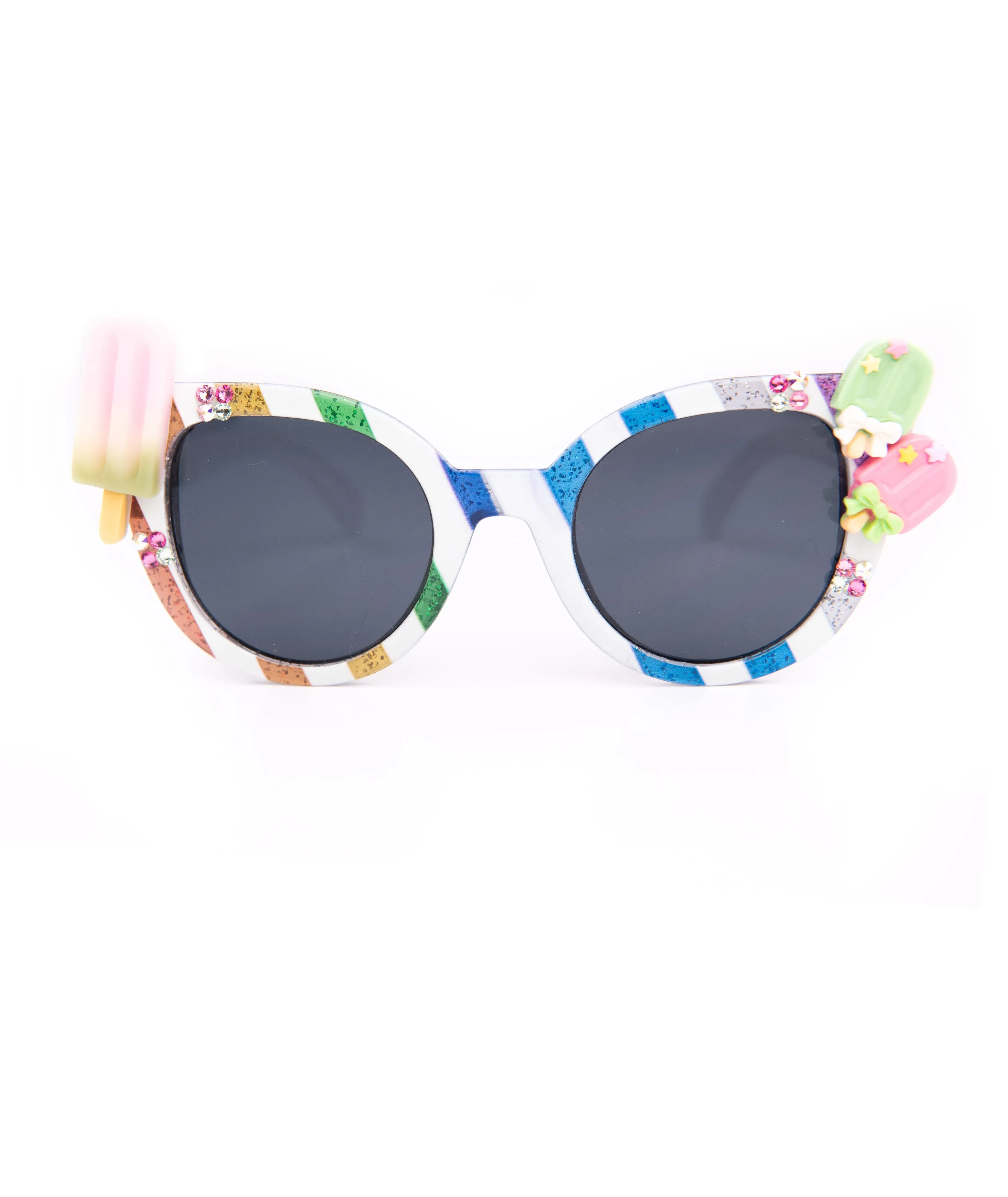 Bari Lynn Striped Sunnies With Stones and Charms