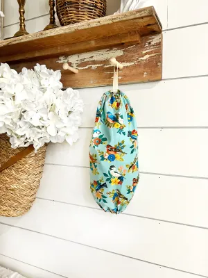 Birds on aqua Bag Holder