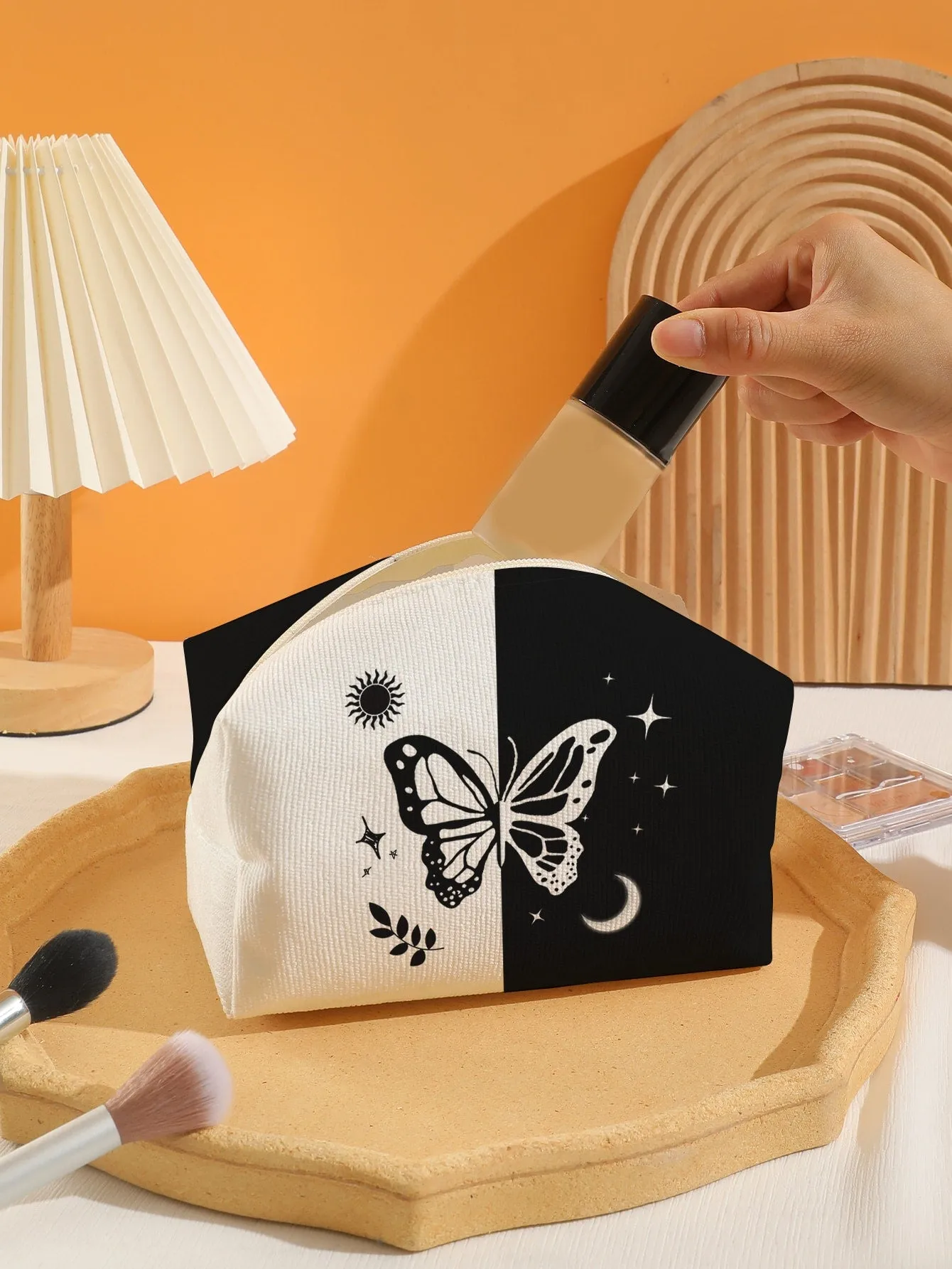 Black and White Butterfly Pattern Square Makeup Bag Cosmetic Organizer