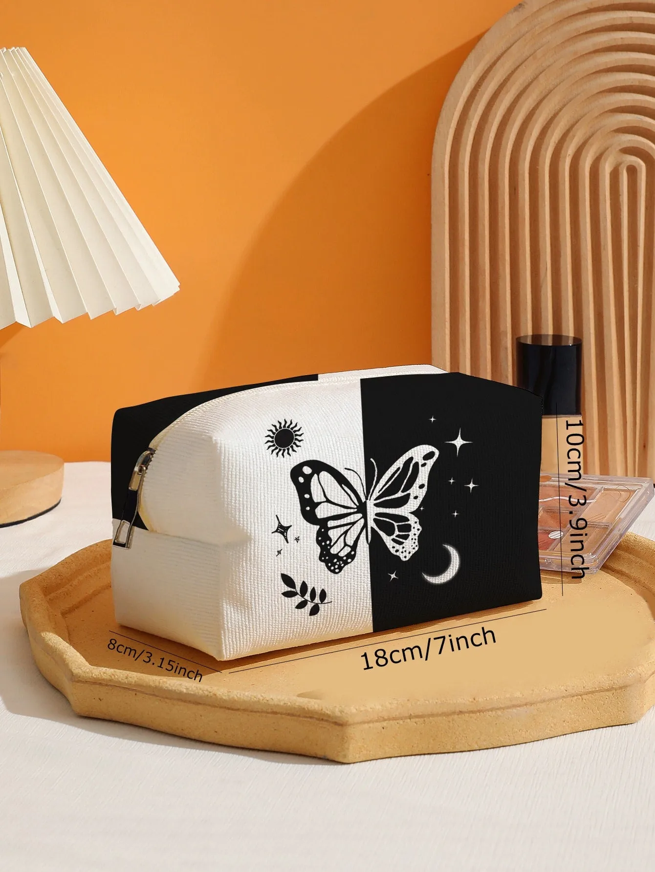 Black and White Butterfly Pattern Square Makeup Bag Cosmetic Organizer