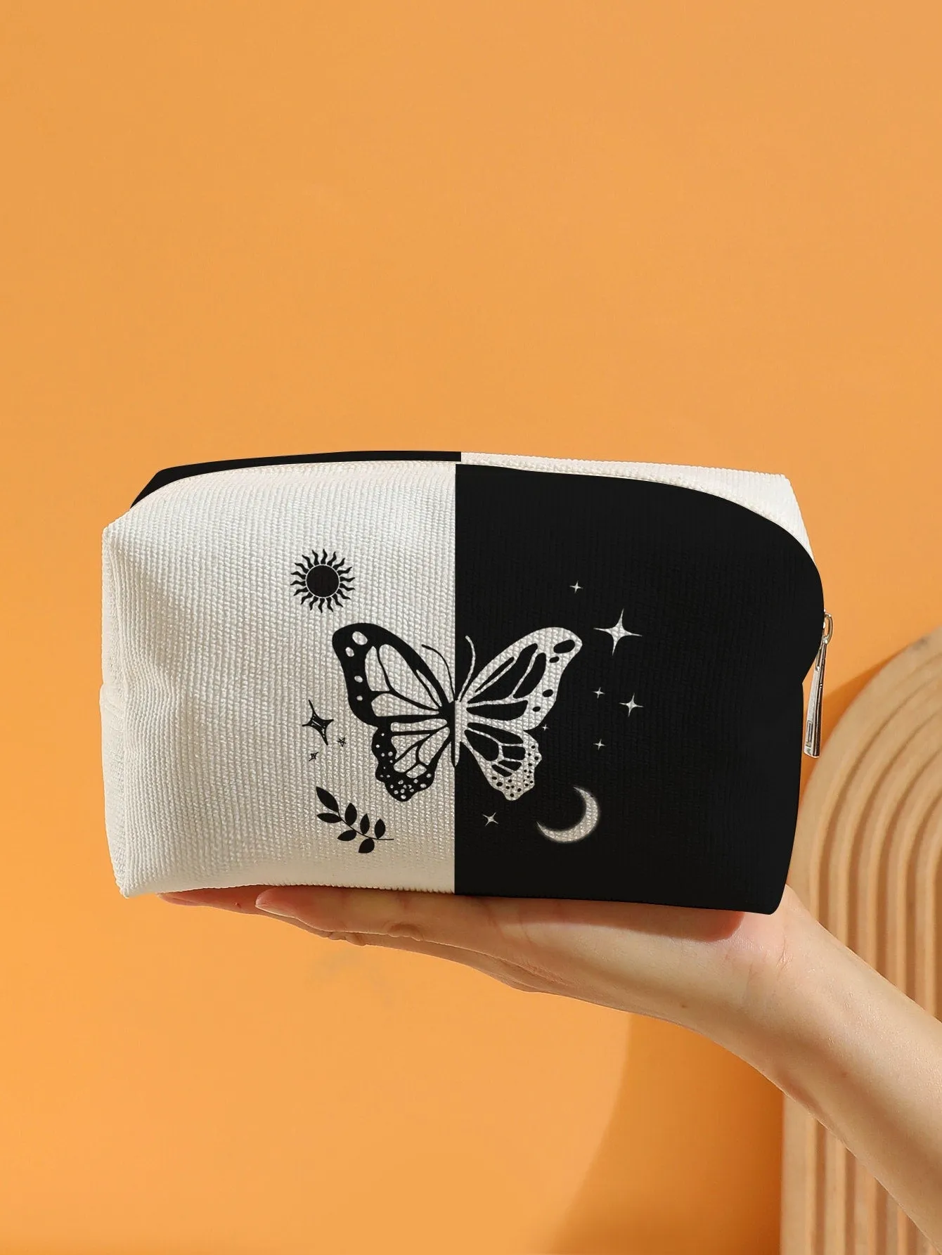 Black and White Butterfly Pattern Square Makeup Bag Cosmetic Organizer