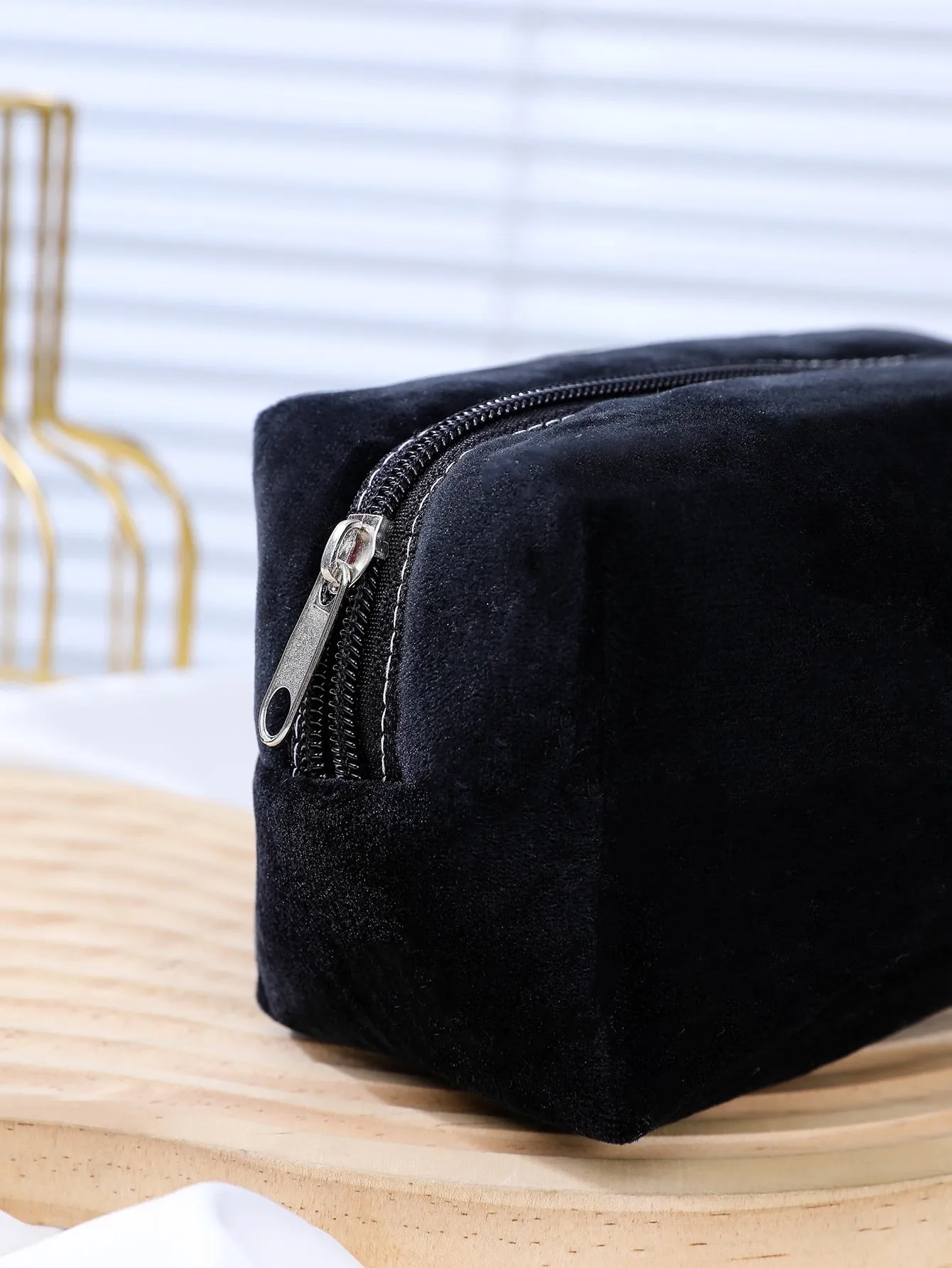 Black Color Plush Makeup Storage Bag  Cosmetic Organizer Toiletries Bag Makeup