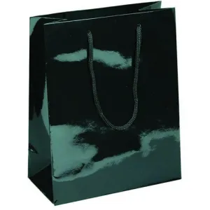 Black Glossy Rope Handle Euro-Tote Shopping Bags - 8.0 x 4.0 x 10.0