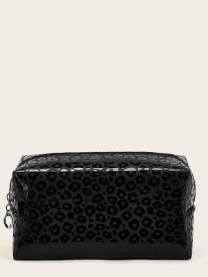 Black Leopard Print Makeup Bag Cosmetic Organizer Toiletries Bag Makeup