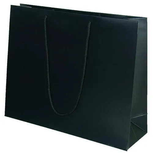 Black Matte Rope Handle Euro-Tote Shopping Bags - 20.0 x 6.0 x 16.0