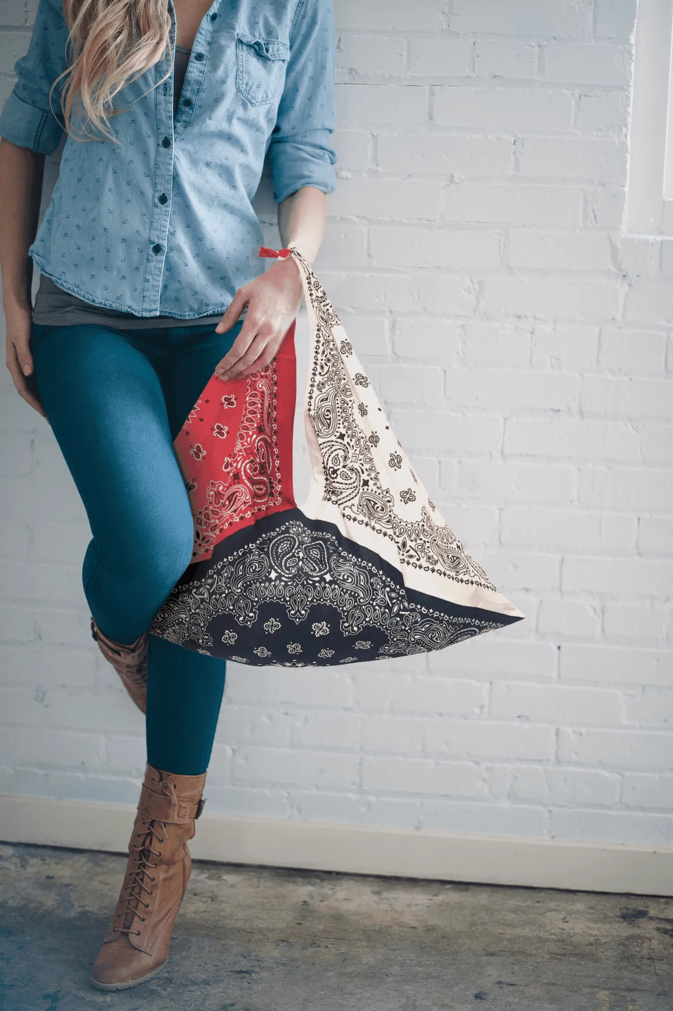 BoHo Bandanna Tote Bag - Patriotic Paisley - 100% Cotton - Made In The USA