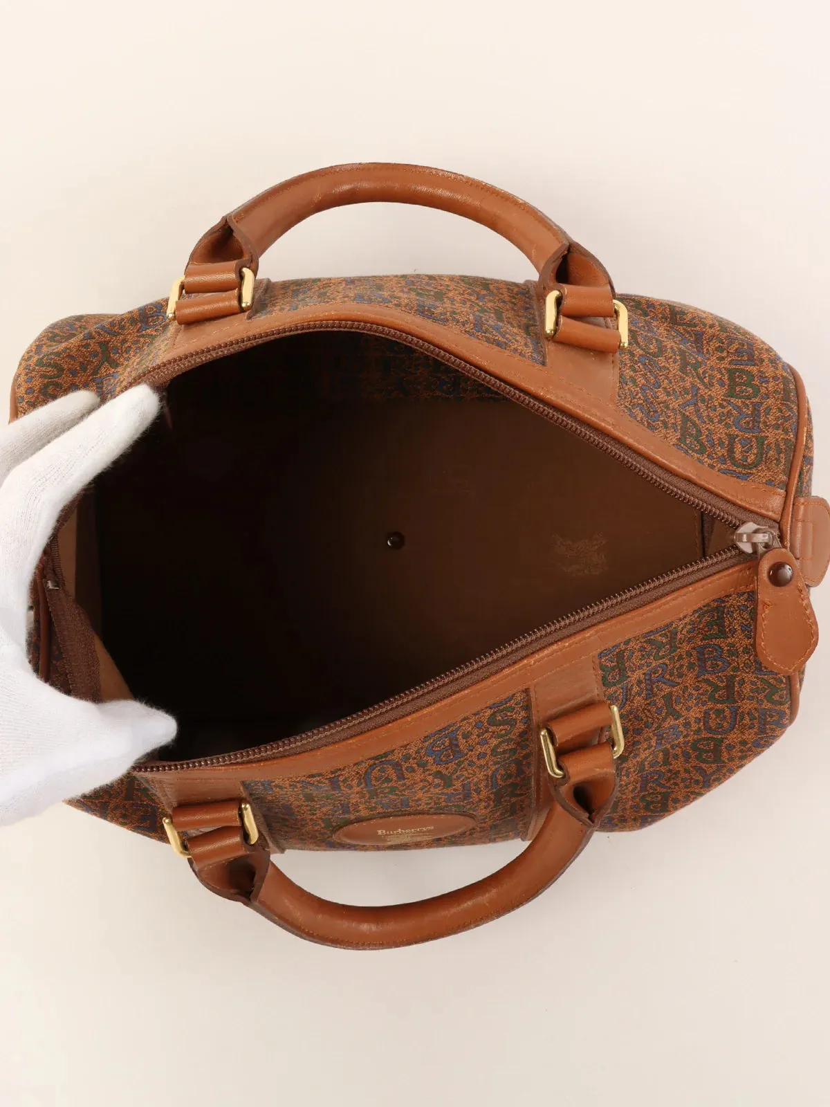 BURBERRY Cnavas Logo Pattern Boston Bag Brown