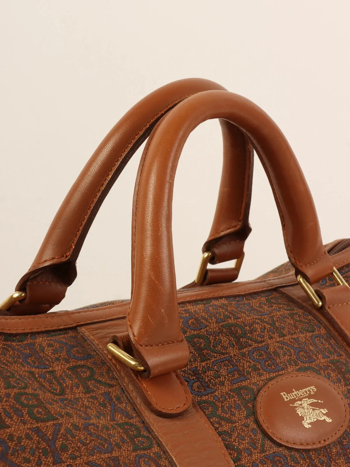 BURBERRY Cnavas Logo Pattern Boston Bag Brown