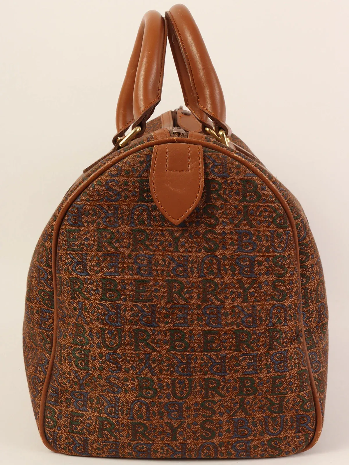 BURBERRY Cnavas Logo Pattern Boston Bag Brown