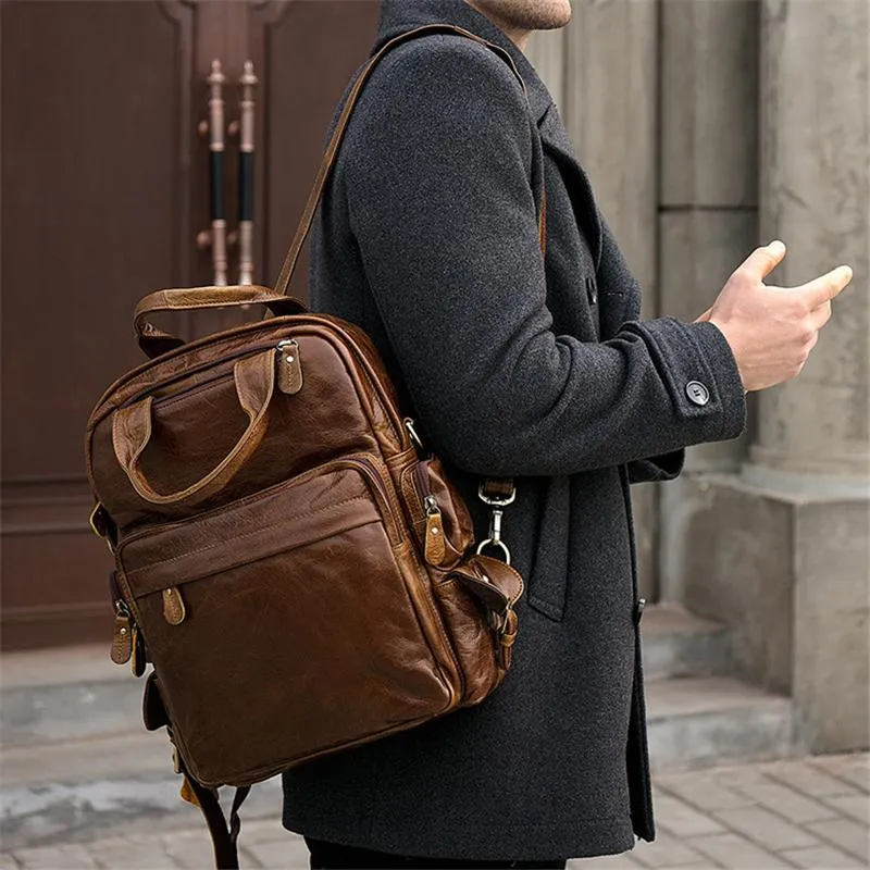 Classic Leather Casual Vintge Backpacks WIth Large Capacity