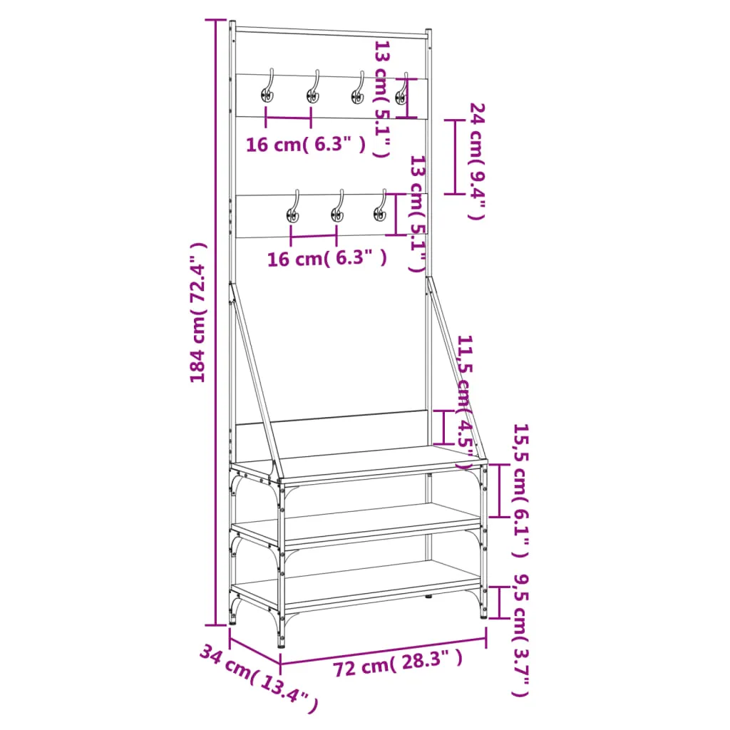 Clothes Rack with Shoe Storage Smoked Oak 72x34x184 cm