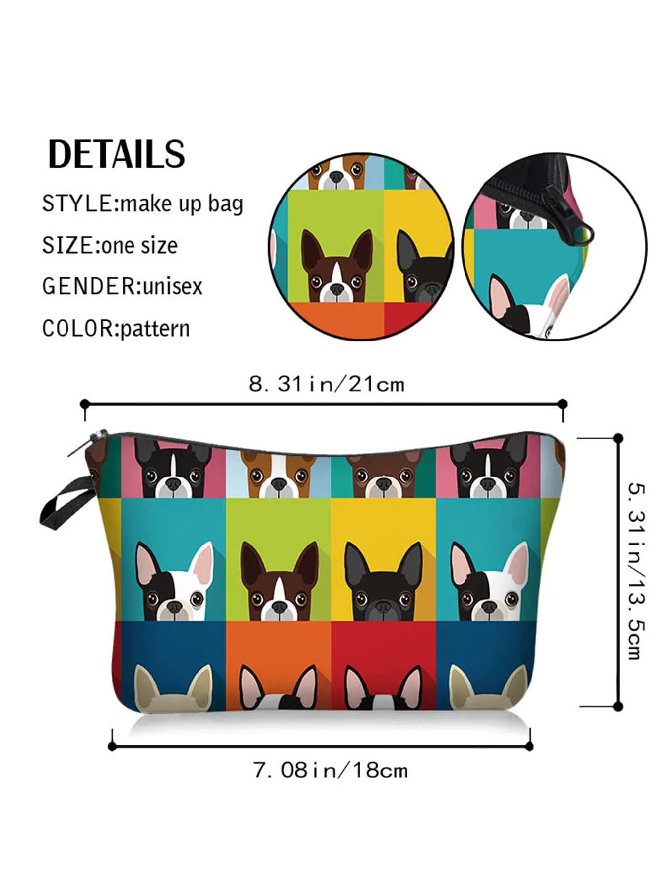 Colorful Puppy French Bulldog Makeup Bag Cosmetic Organizer Toiletries Bag