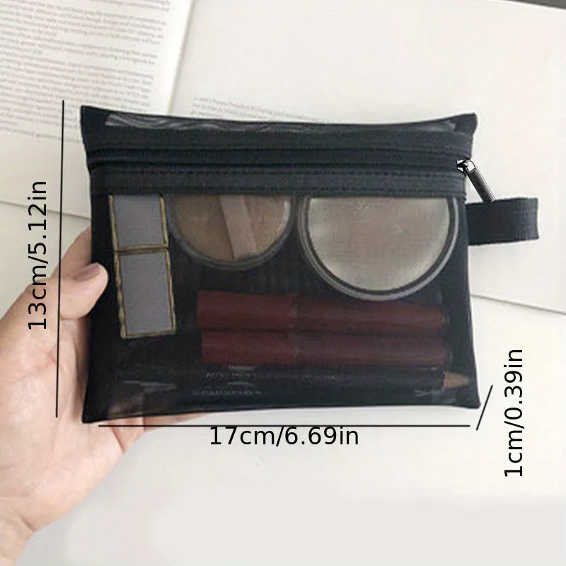 Compact Mesh Zippered Bag for Travel Toiletries and Cosmetics