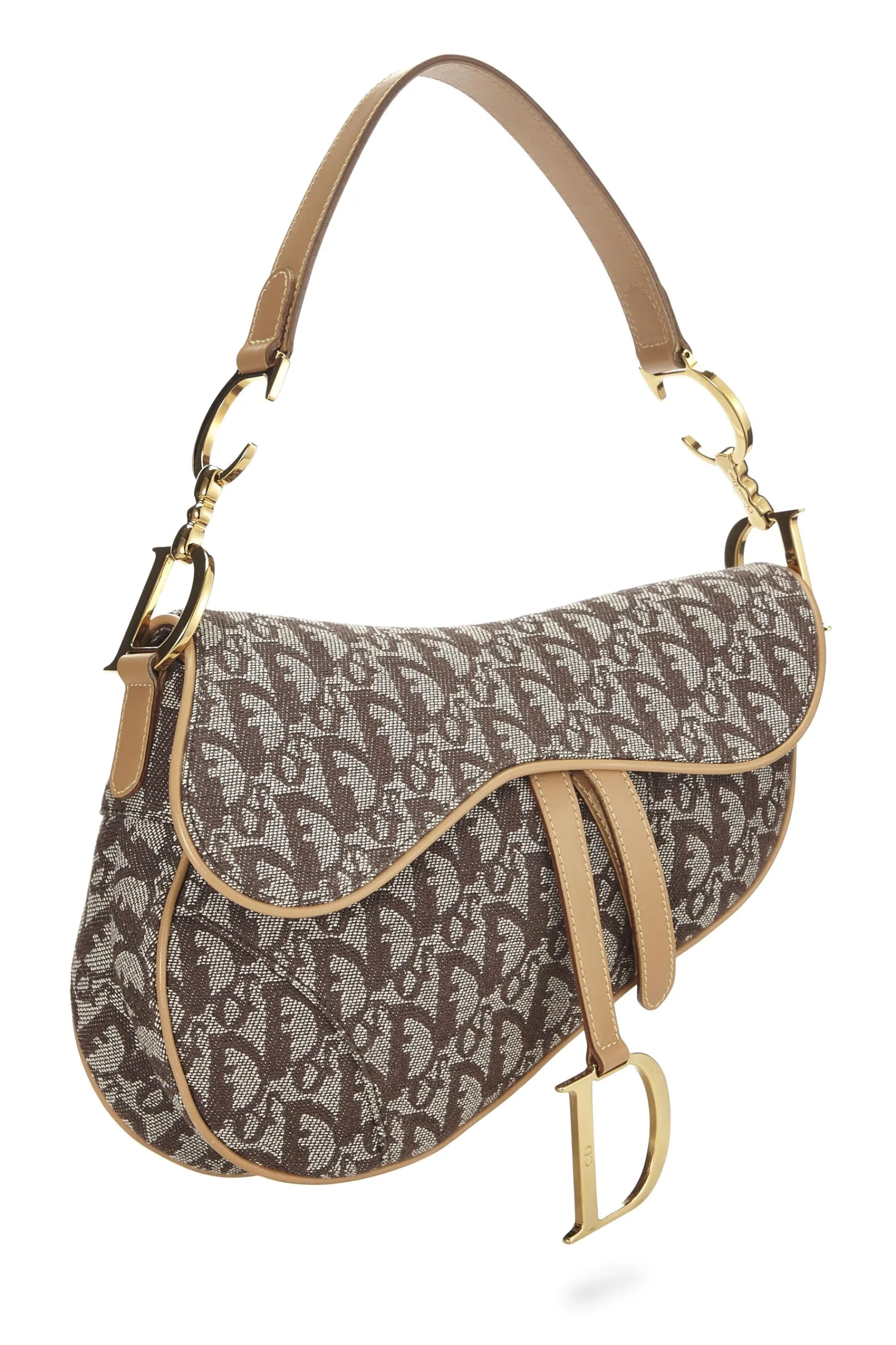 Dior,  Brown Trotter Canvas Saddle Bag, Beige