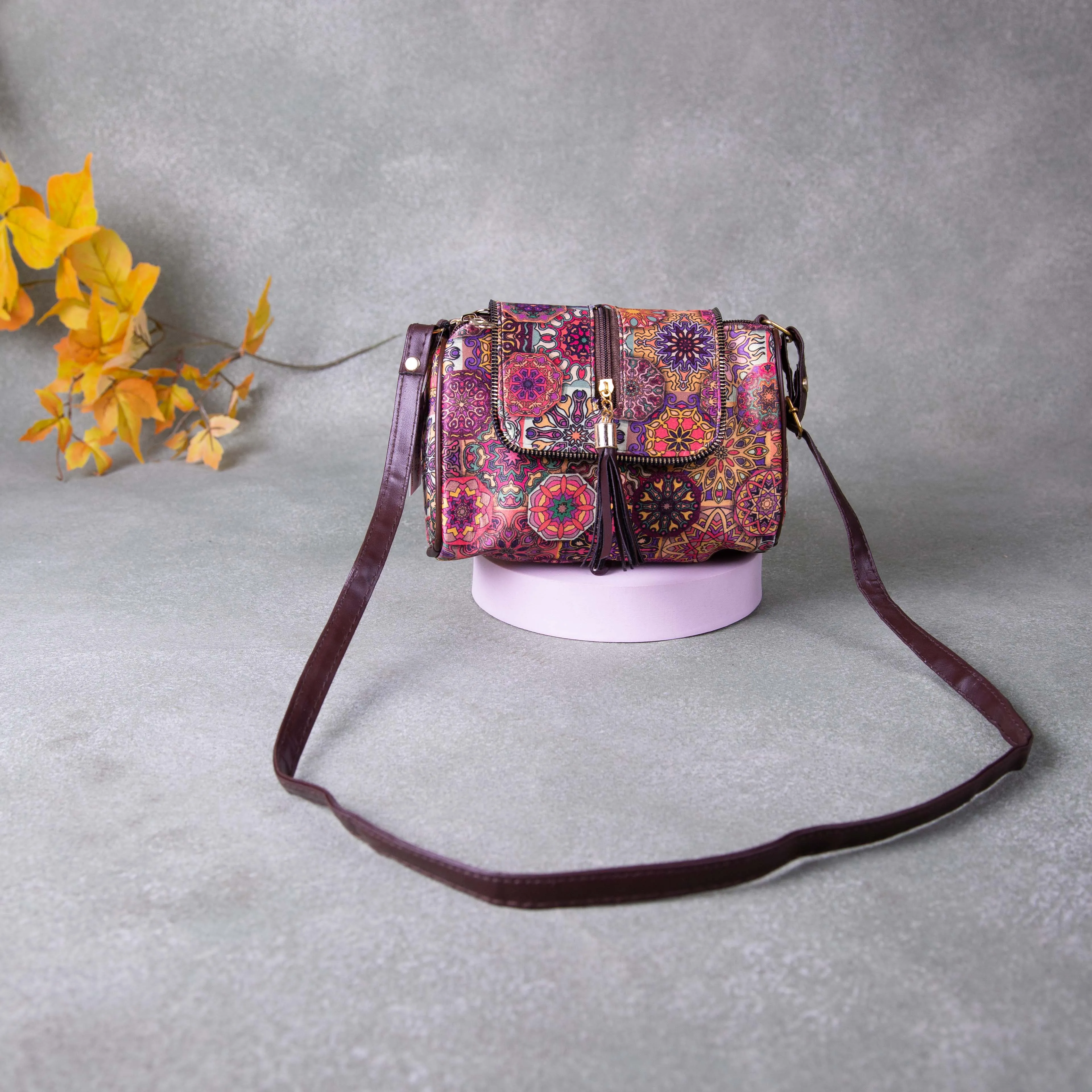 Easy Sling Maroon Colour with Multi colour Graphic Prints Design