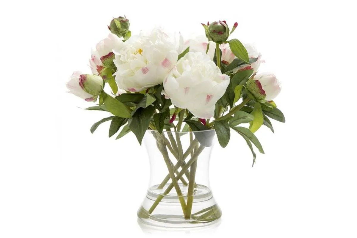 Flora Artificial White Peony in Glass Vase