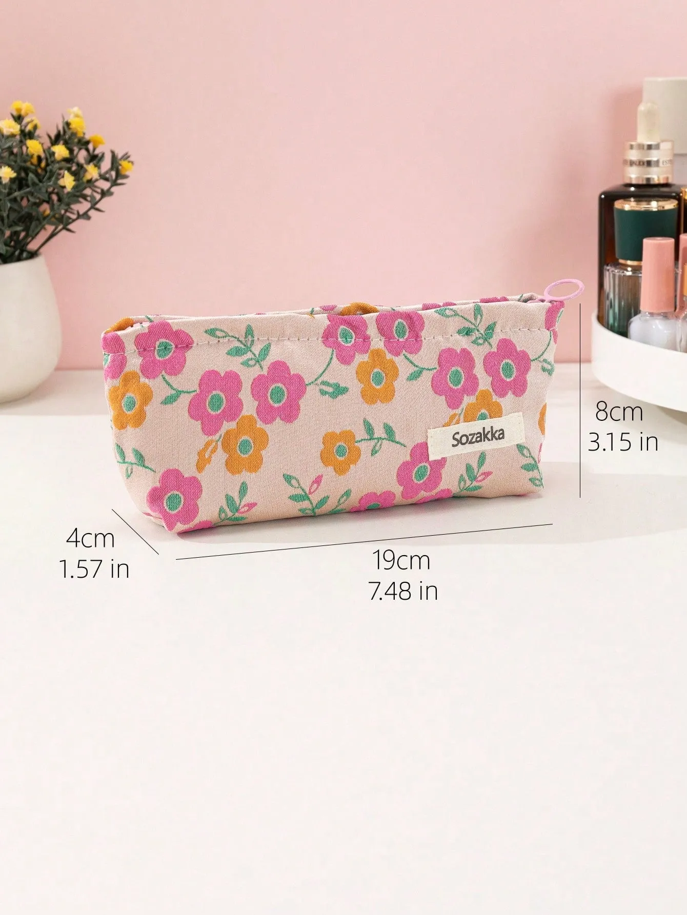 Flower Embroidered Zippered Makeup Bag Makeup Bag Cosmetic Organizer Toiletries