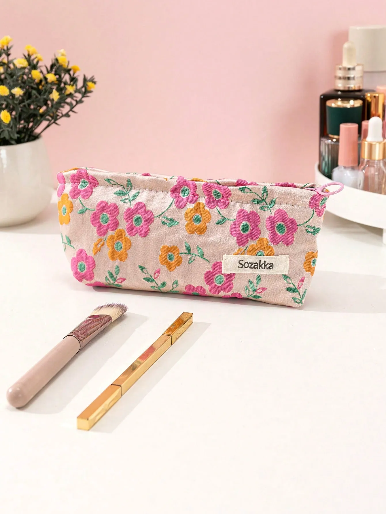 Flower Embroidered Zippered Makeup Bag Makeup Bag Cosmetic Organizer Toiletries