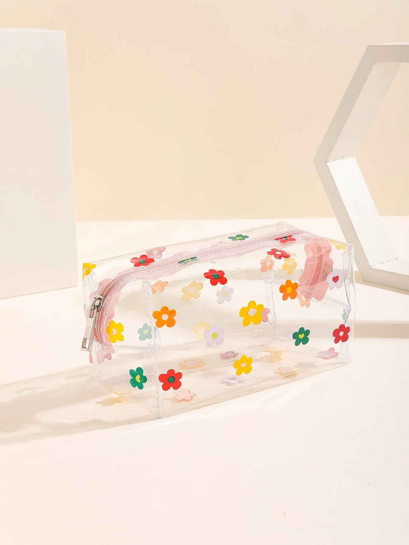 Flower Transparent Square Makeup Bag Cosmetic Organizer Toiletries Bag Makeup