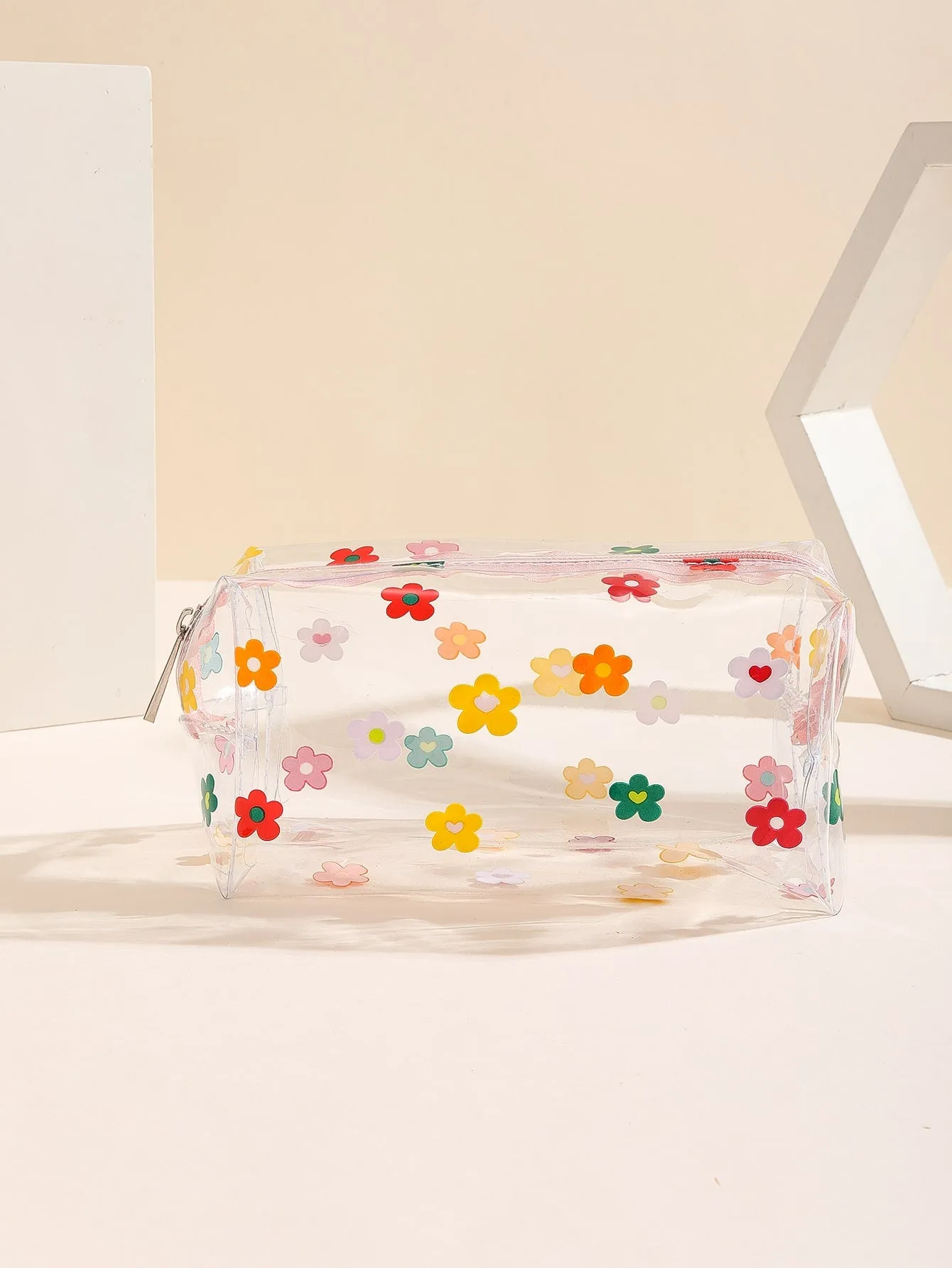 Flower Transparent Square Makeup Bag Cosmetic Organizer Toiletries Bag Makeup