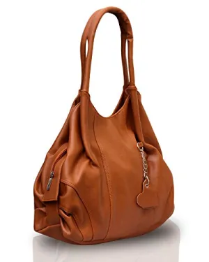 Fostelo Women's Style Diva Faux Leather Handbag (Tan) (Large)