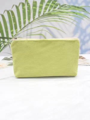 Green Striped Minimalist Makeup Bag Cosmetic Organizer Toiletries Bag Makeup