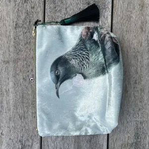 Green Tūī Velvet Cosmetic Bag