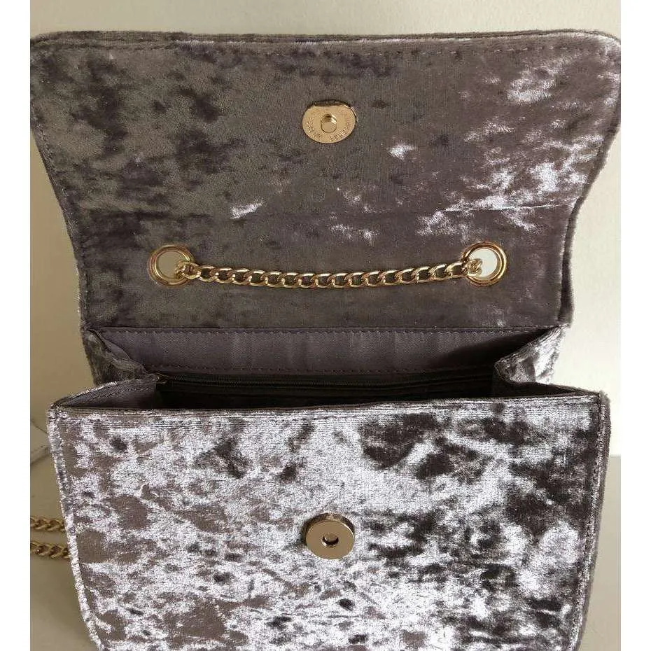 Grey Crushed Velvet Box Shaped Bag