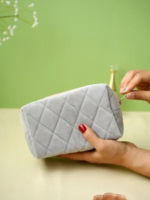 Grey Plush Square Makeup Bag Cosmetic Organizer Toiletries Bag Makeup Organizer