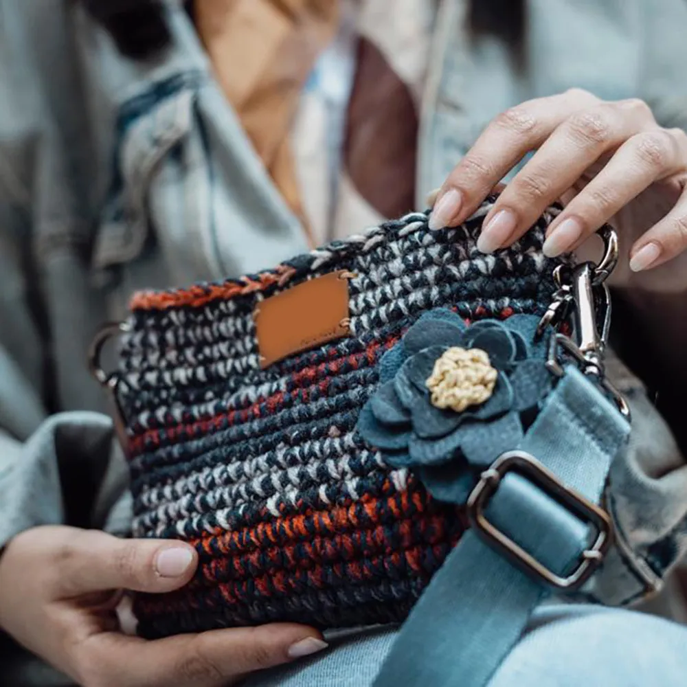 Hand-Made Hand Knitted Hand Bag Indigo