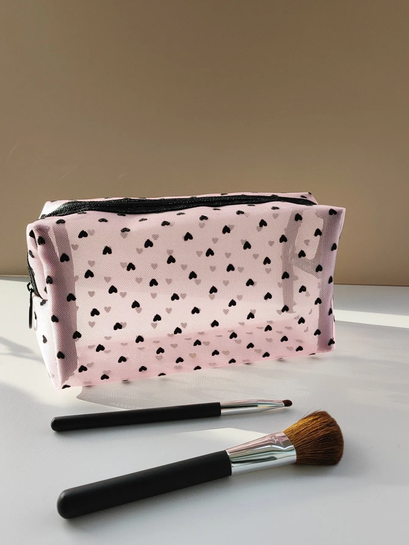 Heart Print Pink Makeup Bag Cosmetic Organizer Toiletries Bag Makeup Organizer