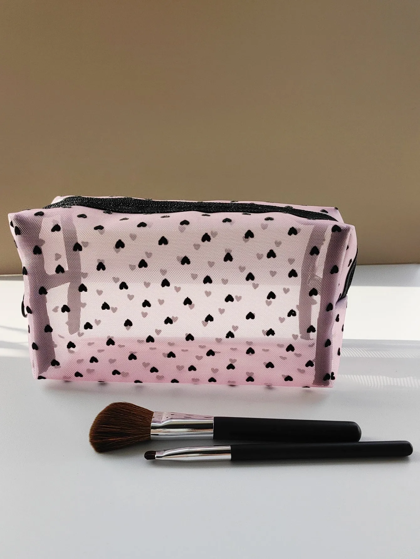 Heart Print Pink Makeup Bag Cosmetic Organizer Toiletries Bag Makeup Organizer