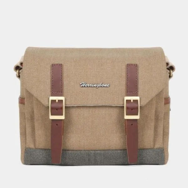 Herringbone Postman Messenger Camera Bag - Small Khaki