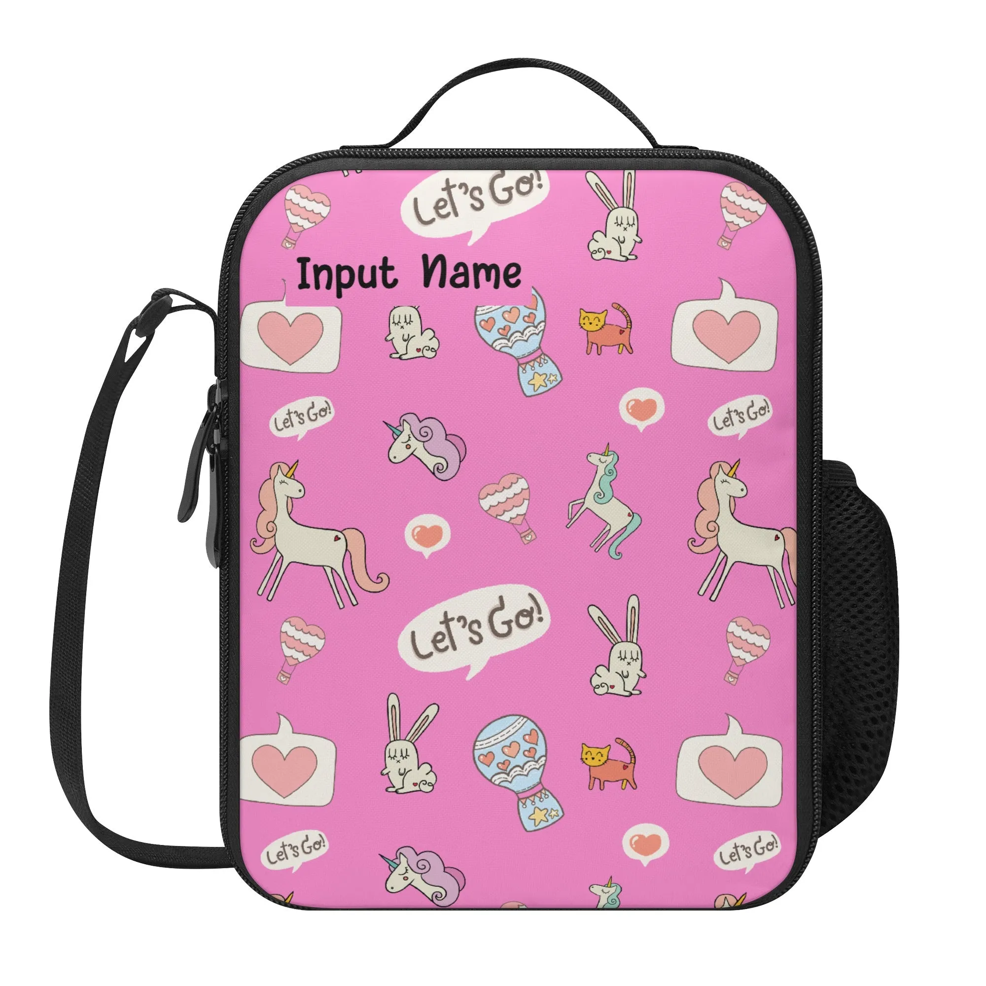 Lunch Bag | All-Over Print | Lunch Box Bag with Bottle Holder | Personalized | Spacious | Cute Unicorn