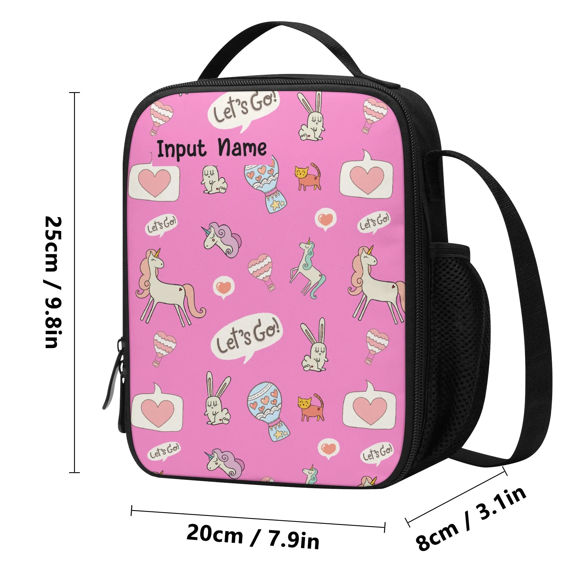 Lunch Bag | All-Over Print | Lunch Box Bag with Bottle Holder | Personalized | Spacious | Cute Unicorn