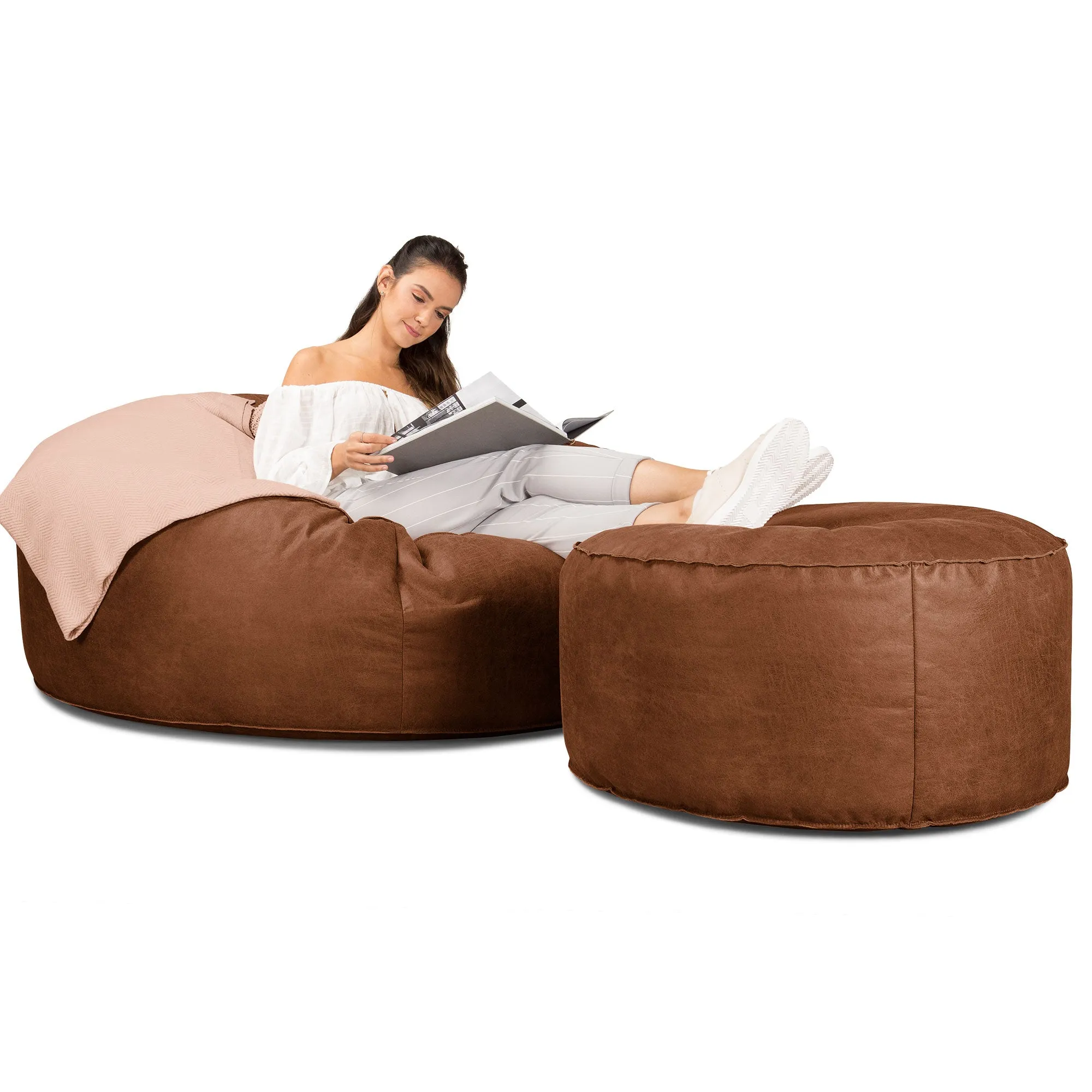 Mega Mammoth Bean Bag Sofa - Distressed Leather British Tan